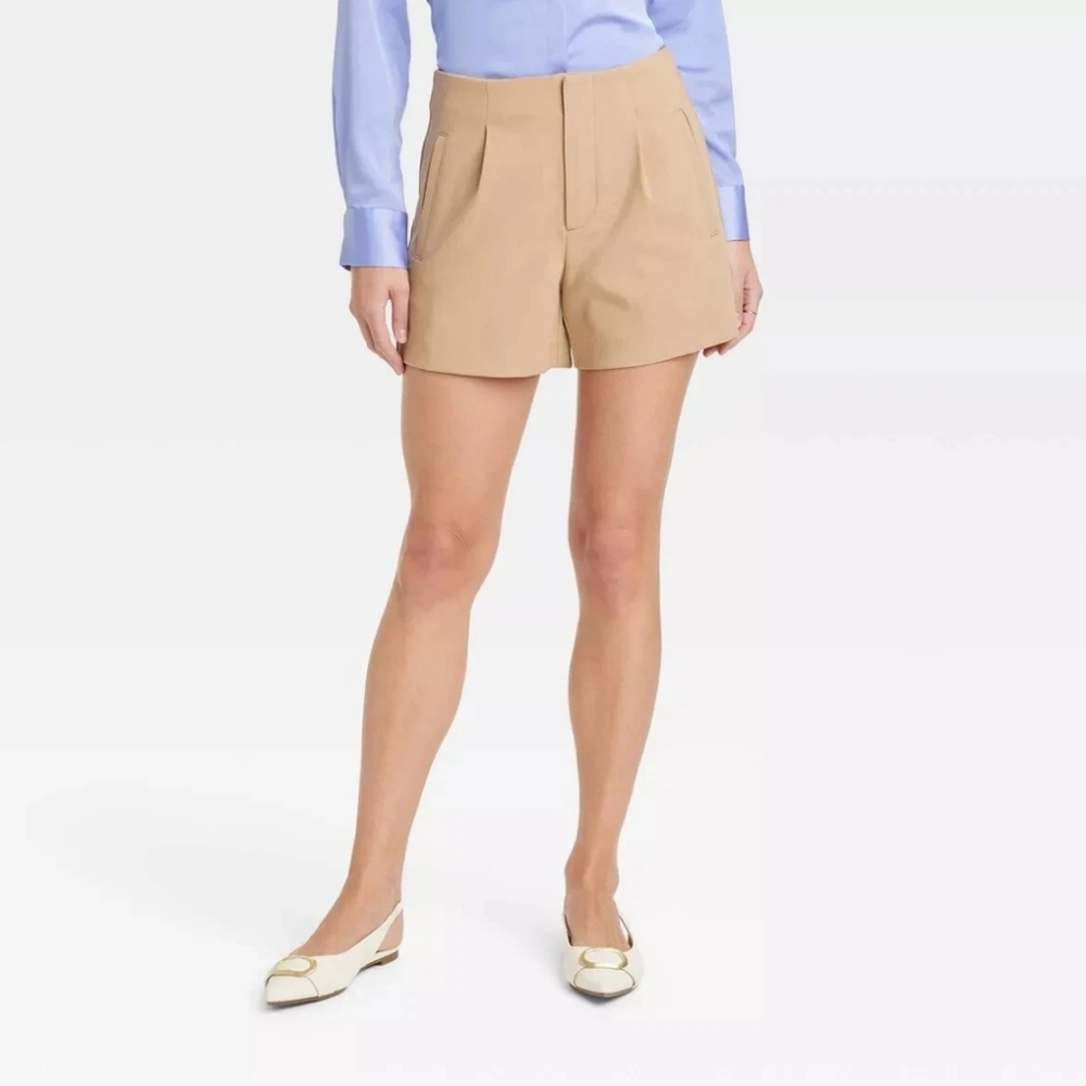 Women's High-Rise Tailored Midi Shorts, Tan, Size 16, NWT